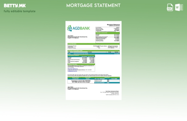 модерен стил Мјанмар Азија Зелен развој (AGD) Извод за хипотека банка Шаблон Wor